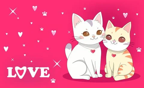 Draw vector illustration character design couple love of cats. Valentine day  Stock Illustration