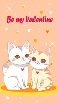 Draw vector illustration character design couple love of cats. Valentine da.. Stock Illustration