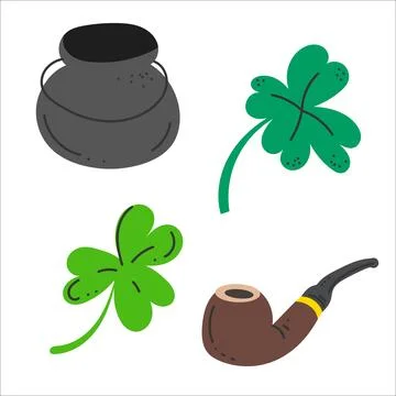 Draw vector illustration doodle elements for St Patrick's Day Cartoon style.Pot Stock Illustration