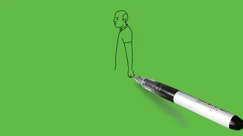 Draw walking young boy wearing green t-shirt, grey trouser and brown shoes Video stock 203966516