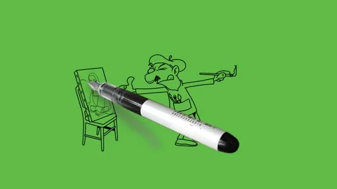 Draw young artist try to copy picture of lady on board with pencil wear shirt, Vidéo 237373904