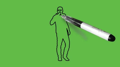 Draw young bald man hold right hand on mouth and left straight down 動画素材 229480955