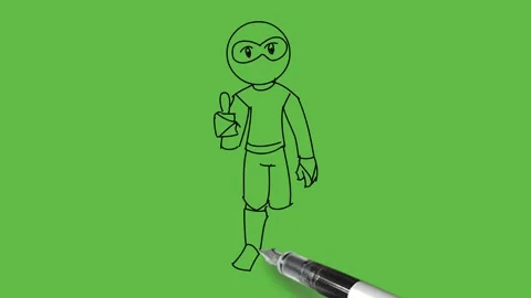 Draw young bald man with round eyes standing show right hand thumb liking sign Видео 233272605