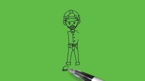 Draw young beard man standing show both index finger upward parallel to head Stock Footage 233273154