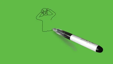 Draw young boy with cap hold his fists on forehead wear white shirt, trouser Stock Footage 203967705