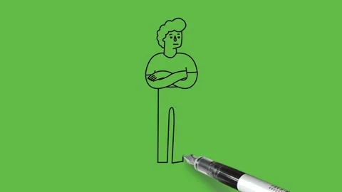 Draw young boy fold arms and hands together wearing red shirt, grey trouser Видео 226592614