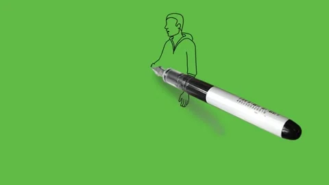 Draw young boy hold one hand forward another keep straight wear blue t-shirt, Видео 203967170