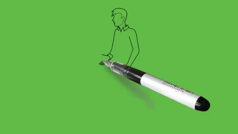 Draw young boy keep his left hand in pocket and open right hand forward wear Video stock 203966317