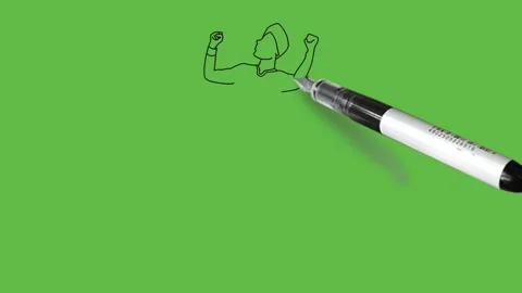 Draw young boy keep his fists up and lean back wear white t-shirt, white turban Video stock 203966546