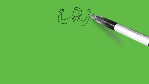 Draw young boy keep his fists up and lean back wear white shirt, grey trouser Video stock 203966851