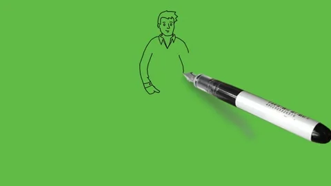 Draw young boy keep his hands in front pocket of trouser wear white shirt, grey Видео 203966882