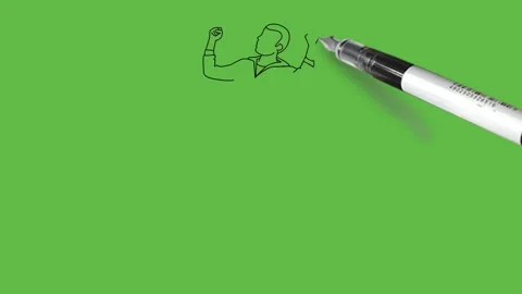 Draw young boy keep his fists up and lean back wear blue t-shirt, brown trouser Видео 203967001