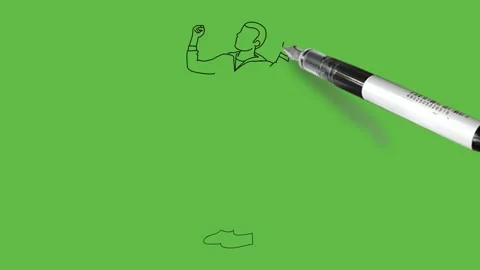 Draw young boy keep his fists up and lean back wear blue t-shirt, grey trouser Vidéo 203967119