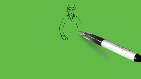 Draw young boy keep his both hands in front pocket of trouser wear white shirt, Video stock 203967242