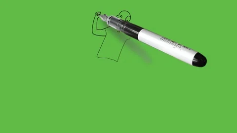 Draw young boy keep his fists up and lean back wear orange t-shirt, grey trouser Vidéo 203967352