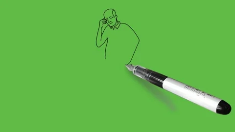 Draw young boy keep his right hand on forehead and left hand on hip and thinking 動画素材 203967416