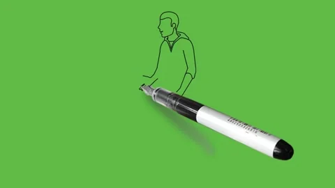 Draw young boy keep left hand in pocket and right hand forward wear blue t-shirt Vidéo 203967055