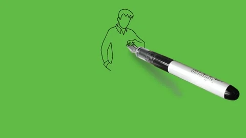 Draw young boy seeing wrist watch and keep right hand in pocket wear white shirt Видео 203967217