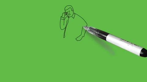 Draw young boy with spectacles keep his right hand on forehead and thinking Vidéo 203966729