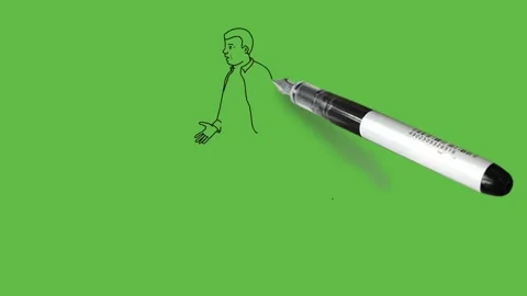 Draw young boy with spectacles keep left hand in pocket and right hand forward Video stock 203967670