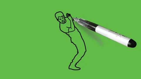 Draw young boy standing lean backward fold both arms from elbow with open hands Vidéo 229480341