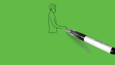 Draw young dark complexion boy hold his right hand forward wearing white t-shirt Video stock 203966750