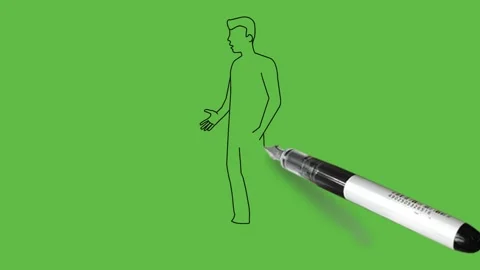 Draw young dark complexion boy keep left hand in pocket and wear white t-shirt, Video stock 203966769