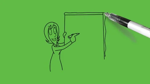 Draw young girl do work on standing blank board with pen wear shirt and trouser 動画素材 237373579