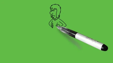 Draw young girl keep both hands on waist with black outline on green background Vidéo 286339393