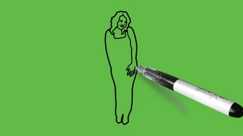 Draw young hold open hands on trouser wearing t-shirt, blue pant and footwear Vidéo 229480576