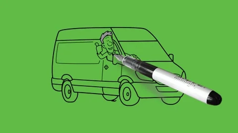 Draw young man drive tampoo hold steering with left hand and looking out Vidéo 304691648