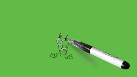 Draw young man falling over up to down suddenly from road with black outline Video stock 247399108