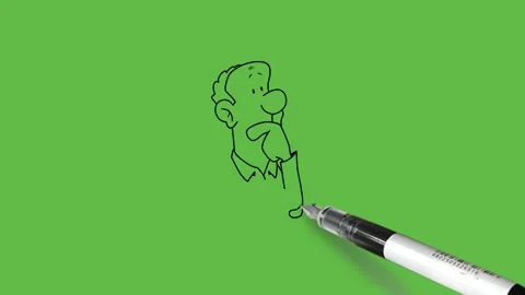 Draw young man hold hand on mouth and think deeply many questions shown by Vidéo 294188776