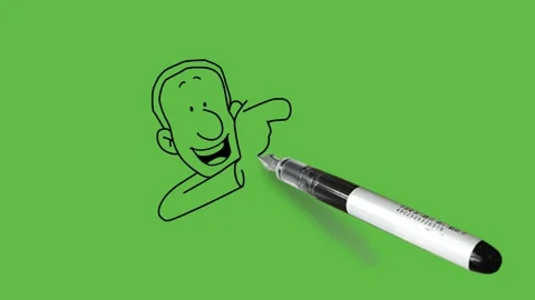 Draw young man hold modern electric device tablet in hand and smile Видео 247399830