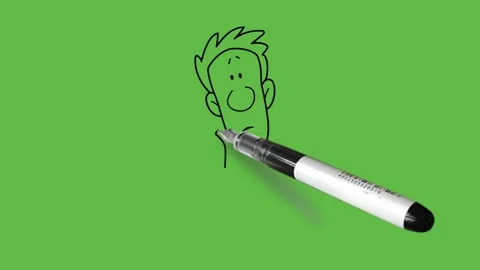 Draw young man hold right hand on chin and think carefully with black outline Video stock 244797943