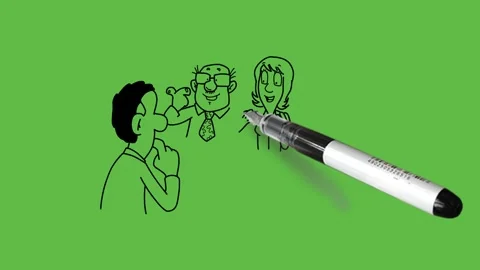 Draw young man hold right index finger on mouth stand in different pasture Vidéo 249914897