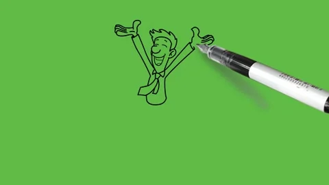 Draw young man jumping with excitement in air hold open arms and hand upward Vidéo 247399236