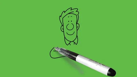 Draw young man keep right hand on chest and left hand backside wear shirt Vidéo 253799865