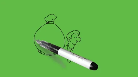 Draw young man lifting huge pouch in right hand and small pouch in left hand Vidéo 252481744
