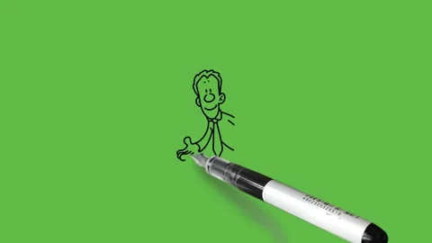 Draw young man with round nose and wearing tie, coming out from door Video stock 236227803