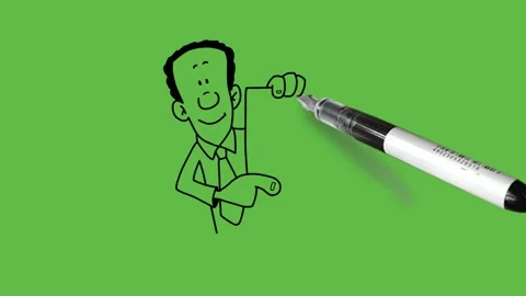 Draw young man of round nose show rectangle written paper with red tag Vidéo 237374662