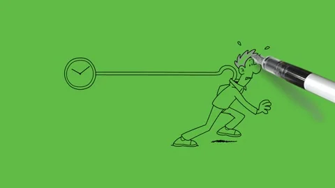Draw young man running fast against time with black outline on green background Vidéo 251536186