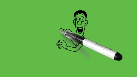 Draw young man sit on adjustable office chair do work on computer place on table Stock-Footage 285312075