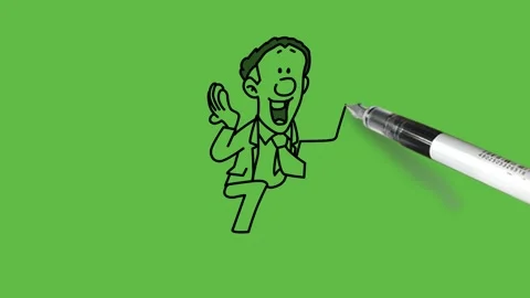 Draw young man sit on huge stone hold left index finger upward and right hand 動画素材 249914863