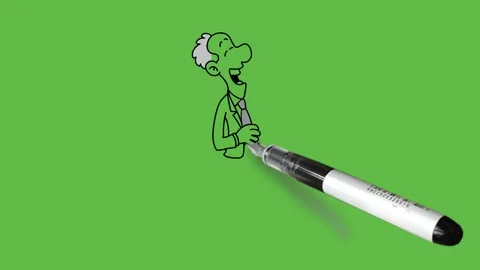 Draw young man stand on one leg fold other leg up from floor and laughing Видео 253800124