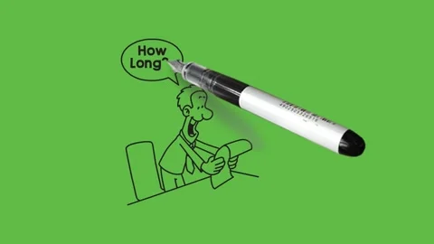Draw young man stand to see office document with excitement HOW LONG WOW etc Video stock 244797182