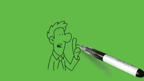 Draw young man stand think deeply in question hold left index finger upward Vidéo 237373491