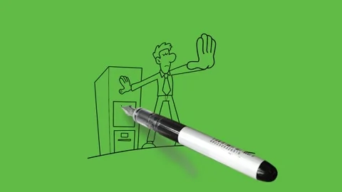 Draw young man stand on top where cabinet is placed with stop action Vidéo 251536067