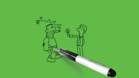 Draw young man standing outside house stop devil to enter with black outline 動画素材 251536069