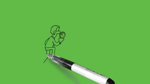 Draw young man use stair climbing up hold Magnifying lens in right hand Video stock 247399466